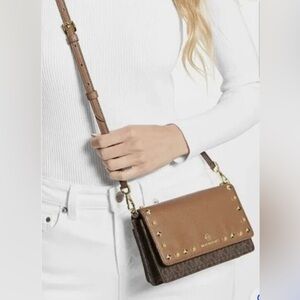 Like New Studded Michael Kors Brown Crossbody Bag